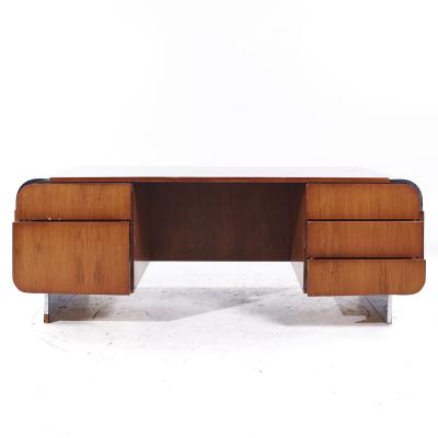 Leon Rosen Leon Rosen for Pace Mid Century Walnut and Stainless Steel Desk
