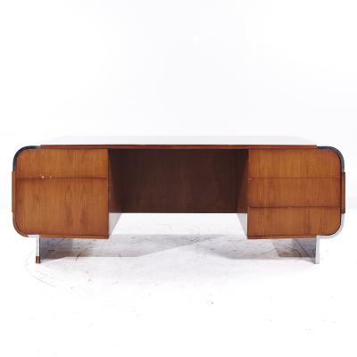 Leon Rosen Leon Rosen for Pace Mid Century Walnut and Stainless Steel Desk
