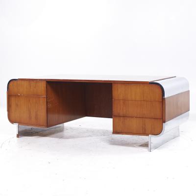 Leon Rosen Leon Rosen for Pace Mid Century Walnut and Stainless Steel Desk