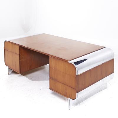 Leon Rosen Leon Rosen for Pace Mid Century Walnut and Stainless Steel Desk