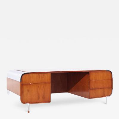 Leon Rosen Leon Rosen for Pace Mid Century Walnut and Stainless Steel Desk