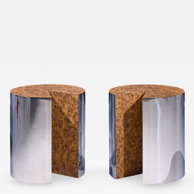 Leon Rosen Leon Rosen for Pace Style Mid Century Pac Man Chrome Drum Tables Pair