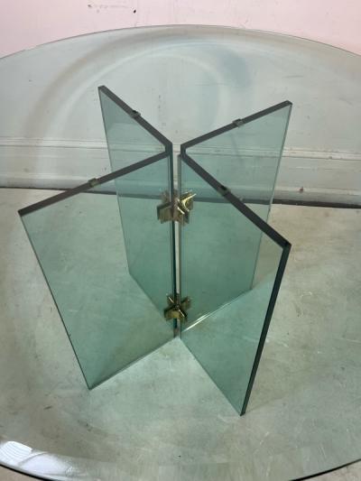Leon Rosen MODERNIST GLASS AND BRASS PACE X BASE DINING TABLE