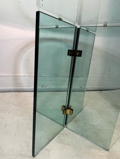 Leon Rosen MODERNIST GLASS AND BRASS PACE X BASE DINING TABLE