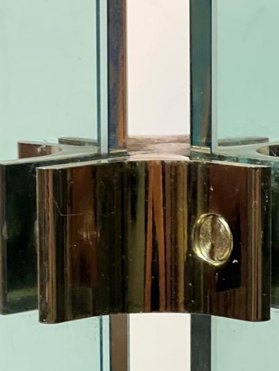 Leon Rosen MODERNIST GLASS AND BRASS PACE X BASE DINING TABLE