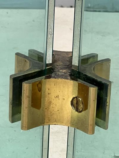 Leon Rosen MODERNIST GLASS AND BRASS PACE X BASE DINING TABLE