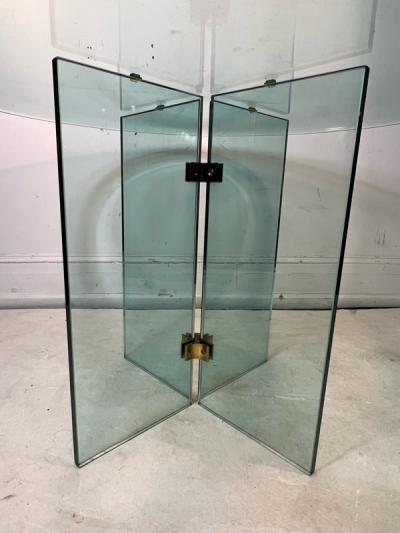 Leon Rosen MODERNIST GLASS AND BRASS PACE X BASE DINING TABLE