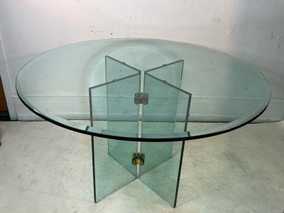 Leon Rosen MODERNIST GLASS AND BRASS PACE X BASE DINING TABLE