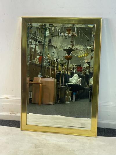 Leon Rosen MODERNIST RECTANGULAR BRASS FRAMED BEVELED MIRROR