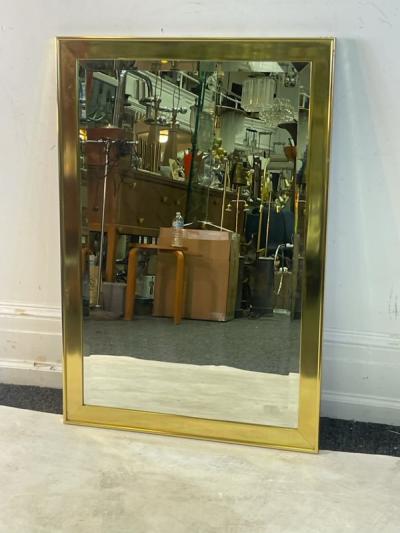 Leon Rosen MODERNIST RECTANGULAR BRASS FRAMED BEVELED MIRROR