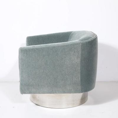 Leon Rosen Mid Century Aluminum Powder Blue Velvet Swivel Chairs by Leon Rosen for Pace