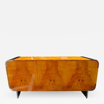 Leon Rosen Outstanding Pace Collection Burl and Chrome Credenza Leon Rosen