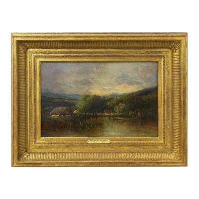 Leon Victor Dupre Cottage on a Lake Barbizon Oil Painting by Victor Dupr circa 1850