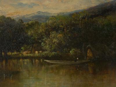 Leon Victor Dupre Cottage on a Lake Barbizon Oil Painting by Victor Dupr circa 1850