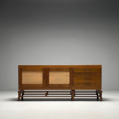 Leonardo Fiori Italian Mid Century Modern Sideboard Weng Seagrass 1950s