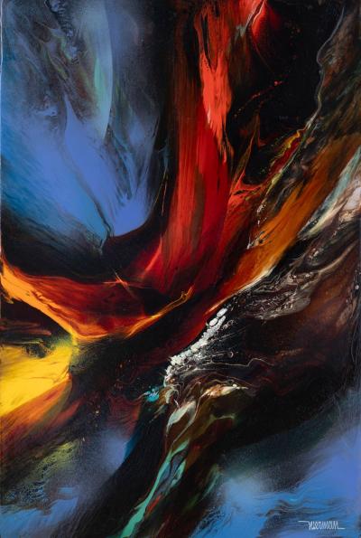 Leonardo Nierman Abstract Oil Painting on Board titled Prophesy 1960s Mexico