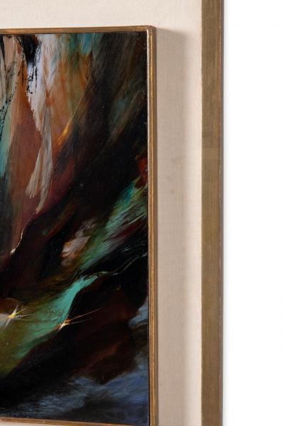 Leonardo Nierman Abstract Oil on Board Biblical Fire in Antique Gold Frame