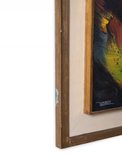 Leonardo Nierman Abstract Oil on Board Biblical Fire in Antique Gold Frame