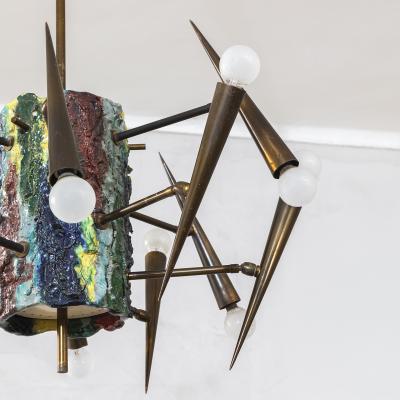 Leoncillo Leonardi Leoncillo Leonardi Brass and Ceramic Pendant Lamp