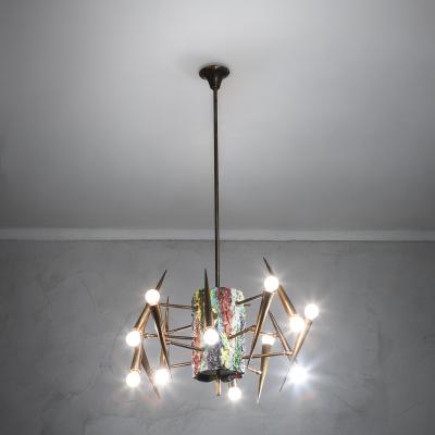 Leoncillo Leonardi Leoncillo Leonardi Brass and Ceramic Pendant Lamp