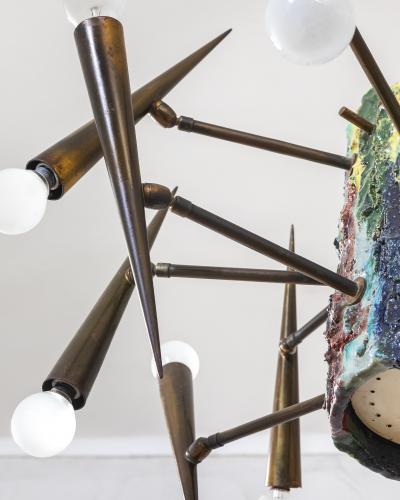 Leoncillo Leonardi Leoncillo Leonardi Brass and Ceramic Pendant Lamp