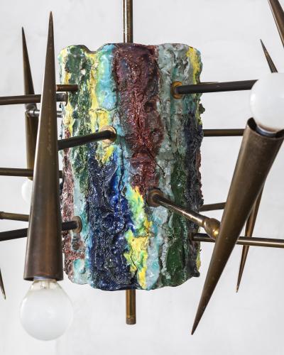 Leoncillo Leonardi Leoncillo Leonardi Brass and Ceramic Pendant Lamp