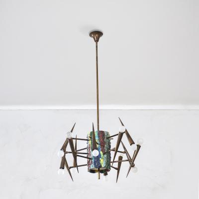 Leoncillo Leonardi Leoncillo Leonardi Brass and Ceramic Pendant Lamp