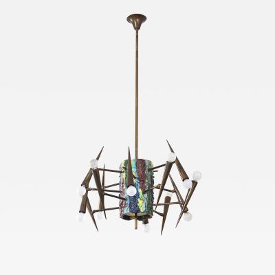 Leoncillo Leonardi Leoncillo Leonardi Brass and Ceramic Pendant Lamp