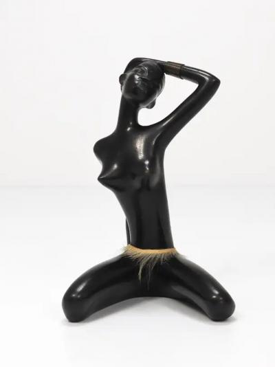 Leopold Anzengruber African Woman Figurine Sculpture by Leopold Anzengruber Vienna Austria 1950s