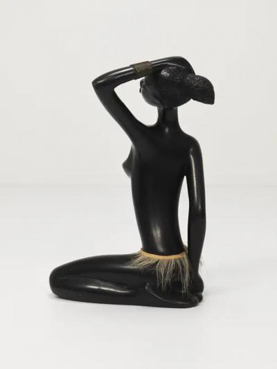 Leopold Anzengruber African Woman Figurine Sculpture by Leopold Anzengruber Vienna Austria 1950s