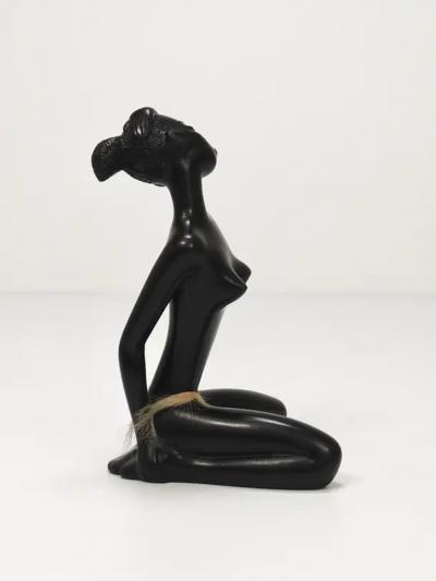 Leopold Anzengruber African Woman Figurine Sculpture by Leopold Anzengruber Vienna Austria 1950s