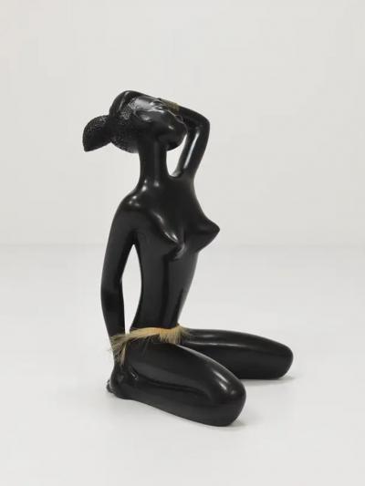 Leopold Anzengruber African Woman Figurine Sculpture by Leopold Anzengruber Vienna Austria 1950s
