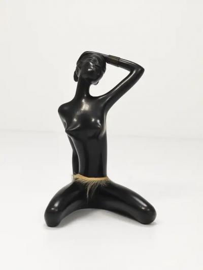 Leopold Anzengruber African Woman Figurine Sculpture by Leopold Anzengruber Vienna Austria 1950s