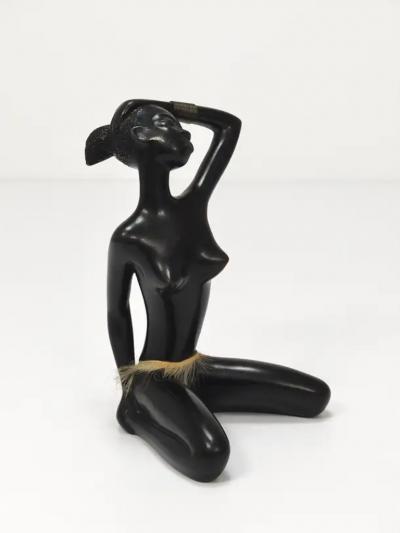 Leopold Anzengruber African Woman Figurine Sculpture by Leopold Anzengruber Vienna Austria 1950s