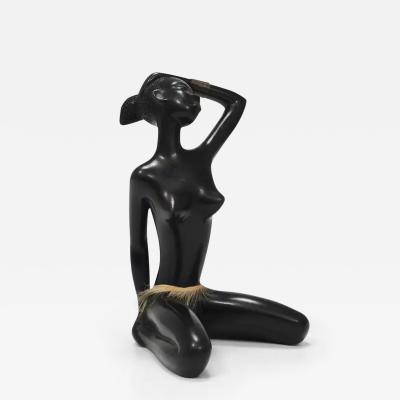 Leopold Anzengruber African Woman Figurine Sculpture by Leopold Anzengruber Vienna Austria 1950s