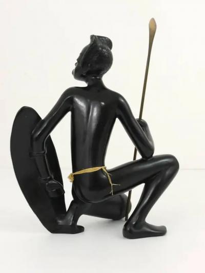 Leopold Anzengruber Huge African Watusi Warrior Sculpture by Leopold Anzengruber Vienna 1950s