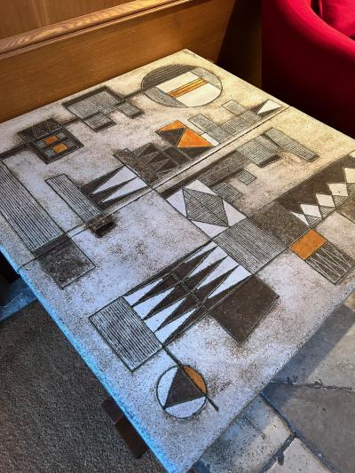 Les 2 Potiers Michelle et Jacques Serre Ceramic enameled lava coffe table by les 2Potiers France 1960s