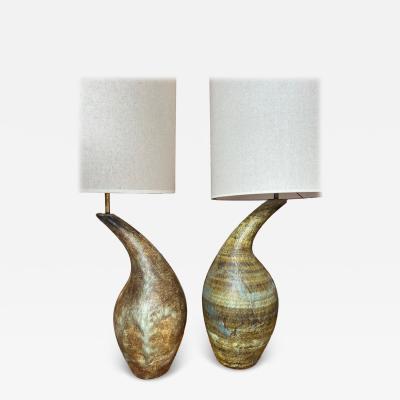 Les 2 Potiers Michelle et Jacques Serre Pair of ceramic lamp by Les 2 Potiers France 1960s