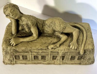 Leslie Fry Reclining Sphinx Leslie Fry Table Top Resin Sculpture