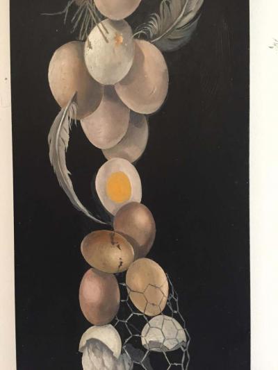 Lester Gaba Hand Painted on Wood Chicken with Eggs Lilly Dache Collection