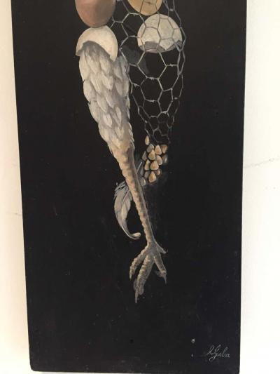 Lester Gaba Hand Painted on Wood Chicken with Eggs Lilly Dache Collection