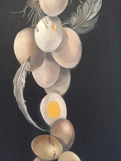 Lester Gaba Hand Painted on Wood Chicken with Eggs Lilly Dache Collection