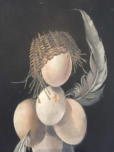 Lester Gaba Hand Painted on Wood Chicken with Eggs Lilly Dache Collection