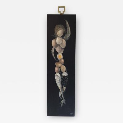 Lester Gaba Hand Painted on Wood Chicken with Eggs Lilly Dache Collection