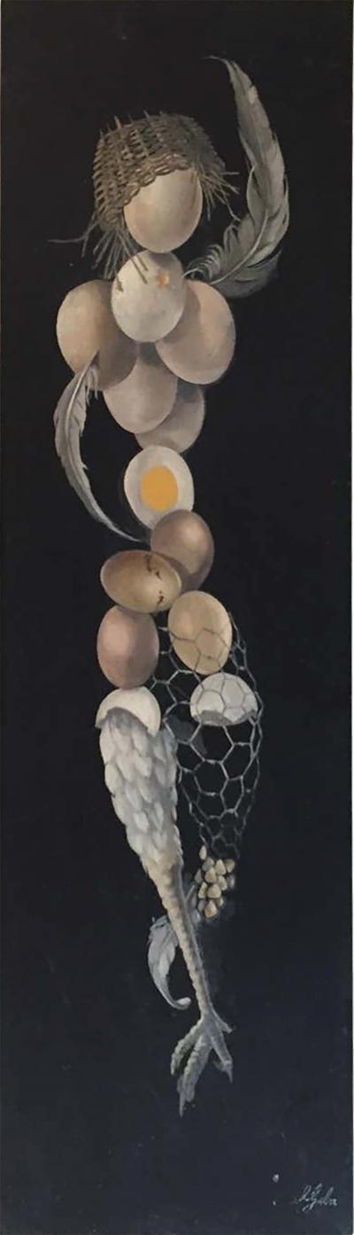 Lester Gaba Hand Painted on Wood Chicken with Eggs Lilly Dache Collection