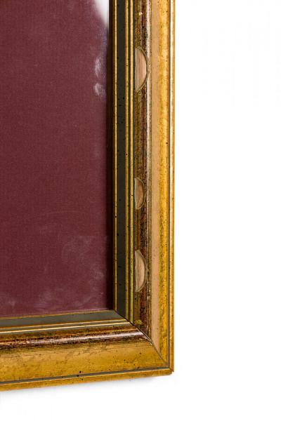 Letter Fragment and Antique Coins in Burgundy Matting and a Gilt Frame