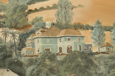 Lew E Davis Triptych Painting Of The Villa Lomas Azules And Highland Vineyard
