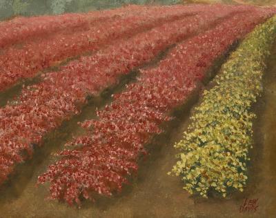 Lew E Davis Triptych Painting Of The Villa Lomas Azules And Highland Vineyard