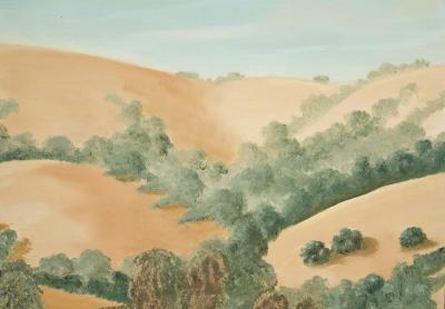 Lew E Davis Triptych Painting Of The Villa Lomas Azules And Highland Vineyard