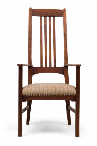 Liberty of London English Arts and Crafts High Slat Back Beige Side Chairs